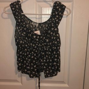 Greenish-gray floral tie top